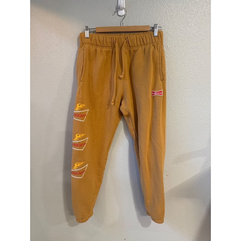 Budweiser PacSun Sweatpants Unisex‎ Small Mustard Yellow Flame Graphic Joggers
